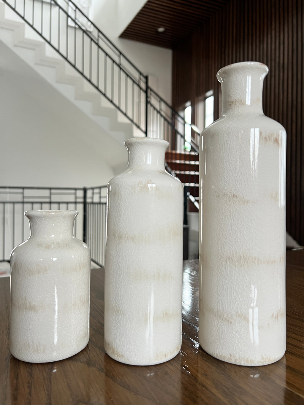 *3 Vase Set - ceramic - 3" diameter and ~ 5", 7.5", 10" height - (greenery not included)