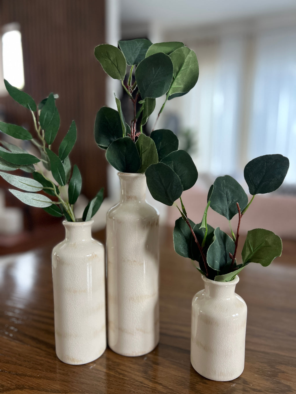 *3 Vase Set - ceramic - 3" diameter and ~ 5", 7.5", 10" height - (greenery not included)
