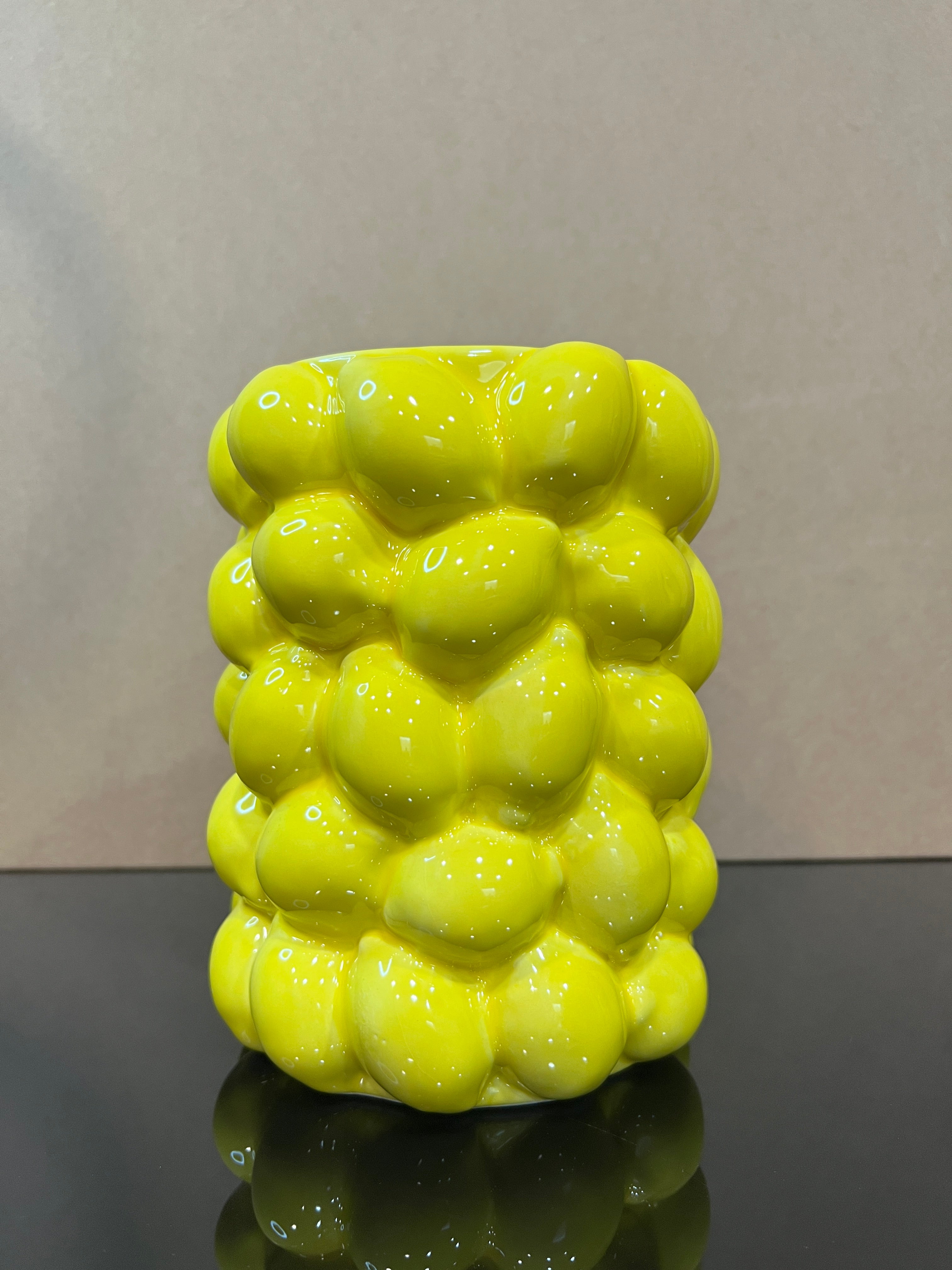 *Lemon Vase - 7 Inch Tall Yellow Ceramic Tabletop Vase with 3D Lemon Design