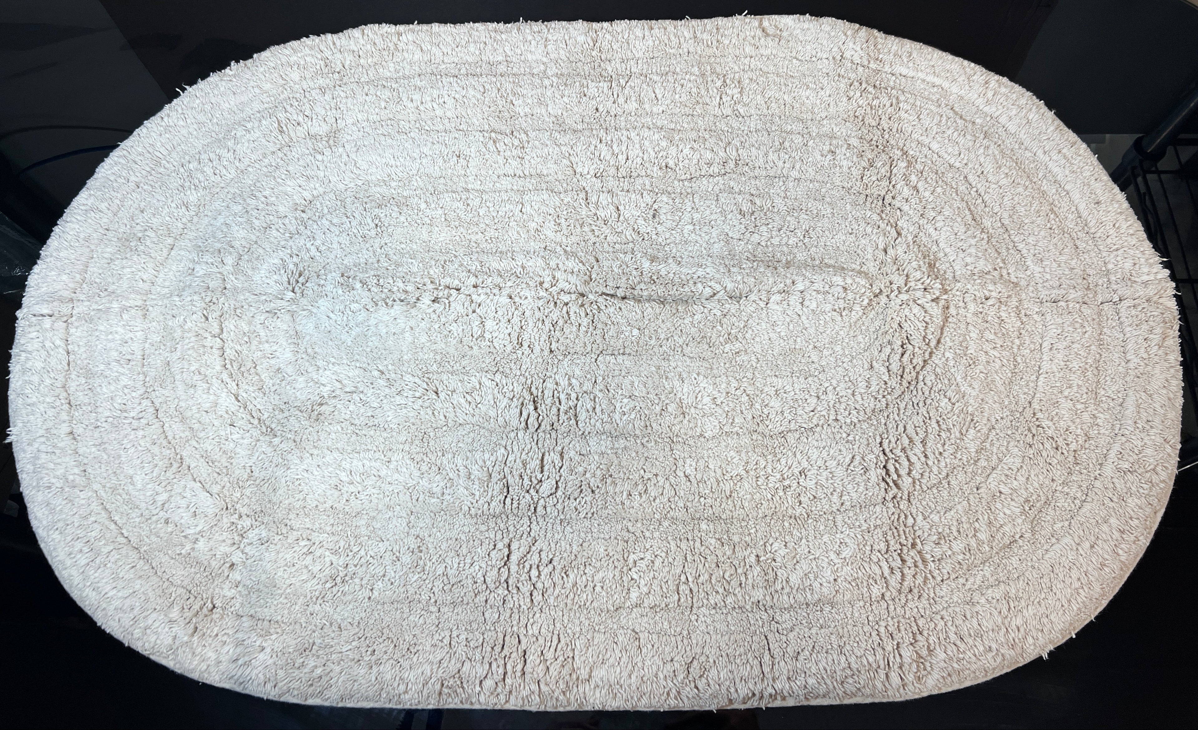 Cotton Beige Oval Bathroom Mat