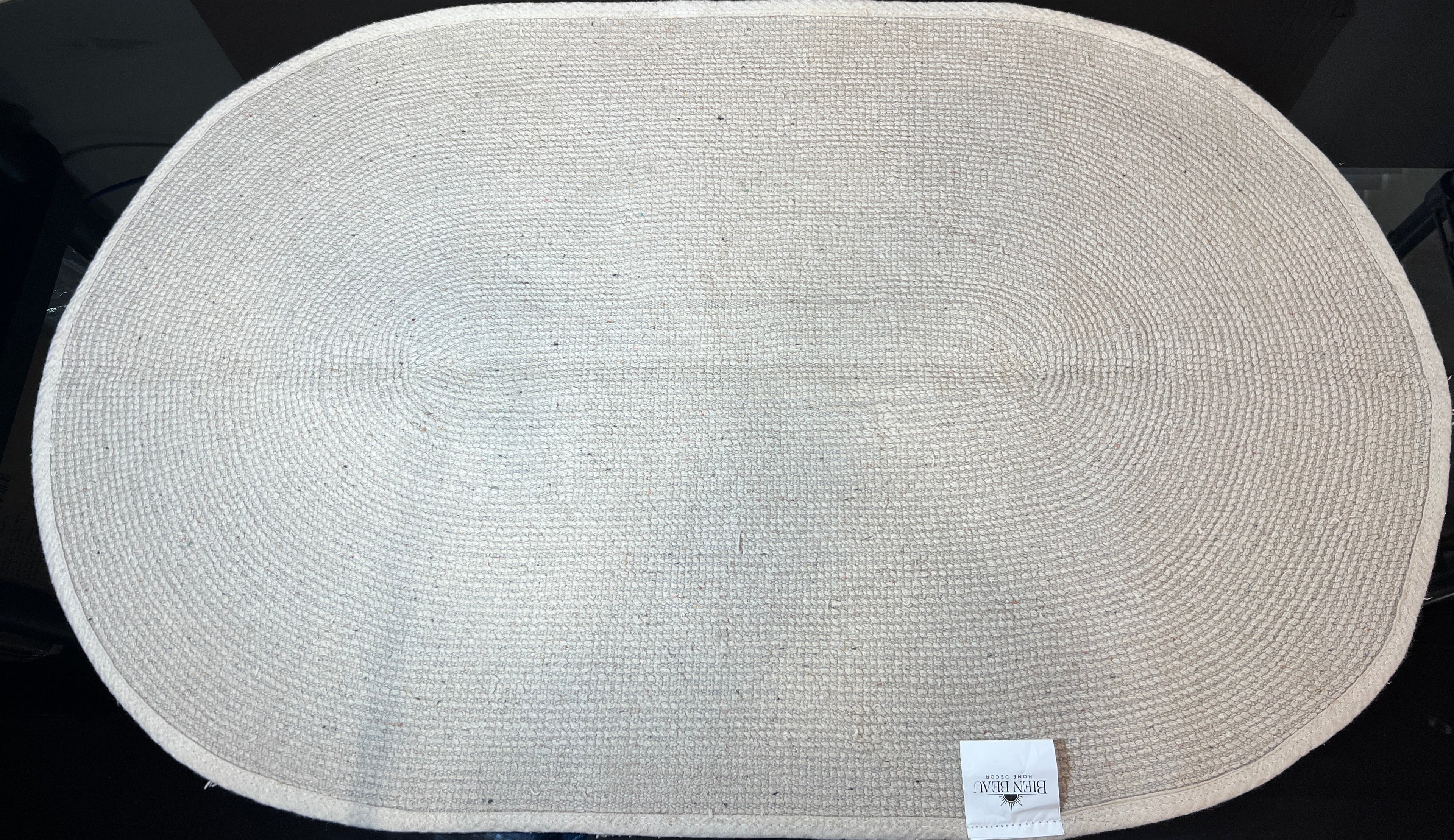 Cotton Beige Oval Bathroom Mat