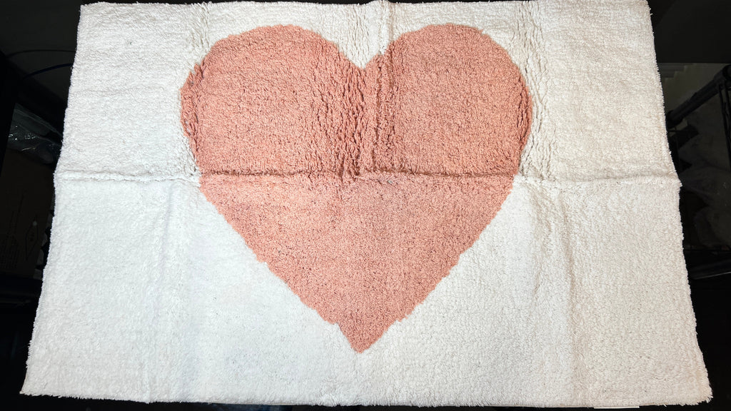 Heart Pink Bath Mat - Soft Cotton - Machine Washable - Non-Slip - 30" x 20"