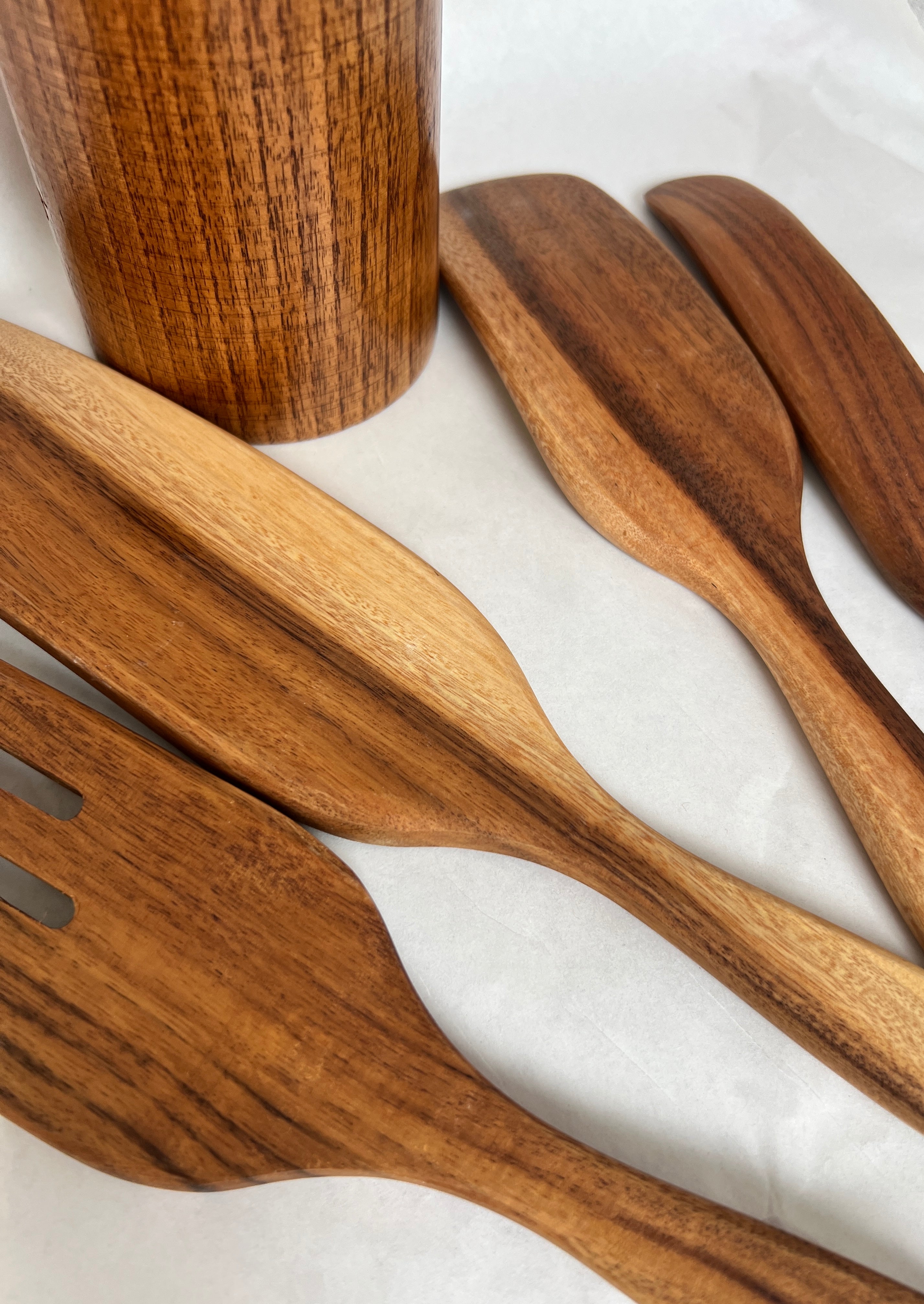 Wooden Spatula Set - 5 piece set (4 spatulas + 1 holder)