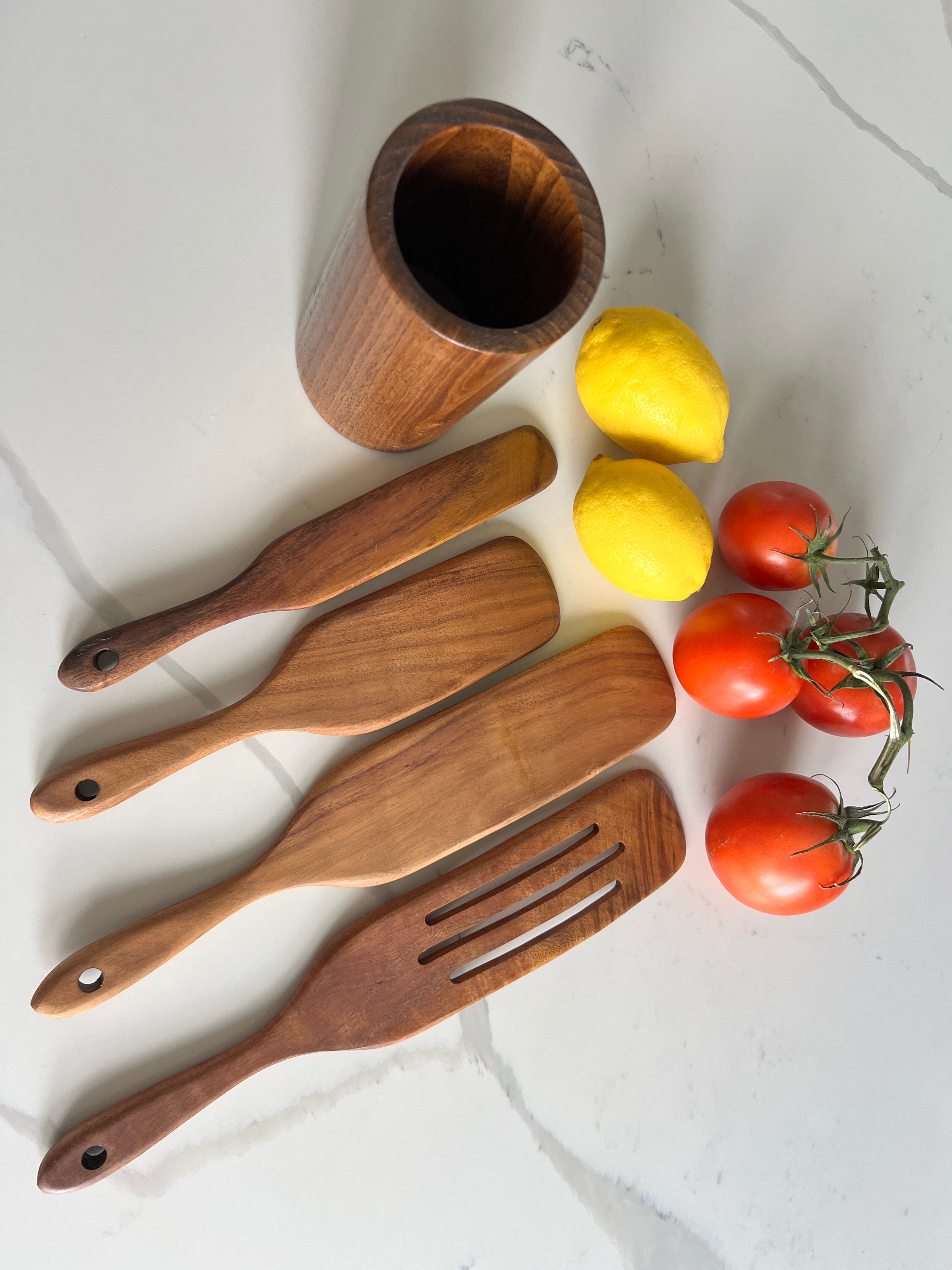 Wooden Spatula Set - 5 piece set (4 spatulas + 1 holder)