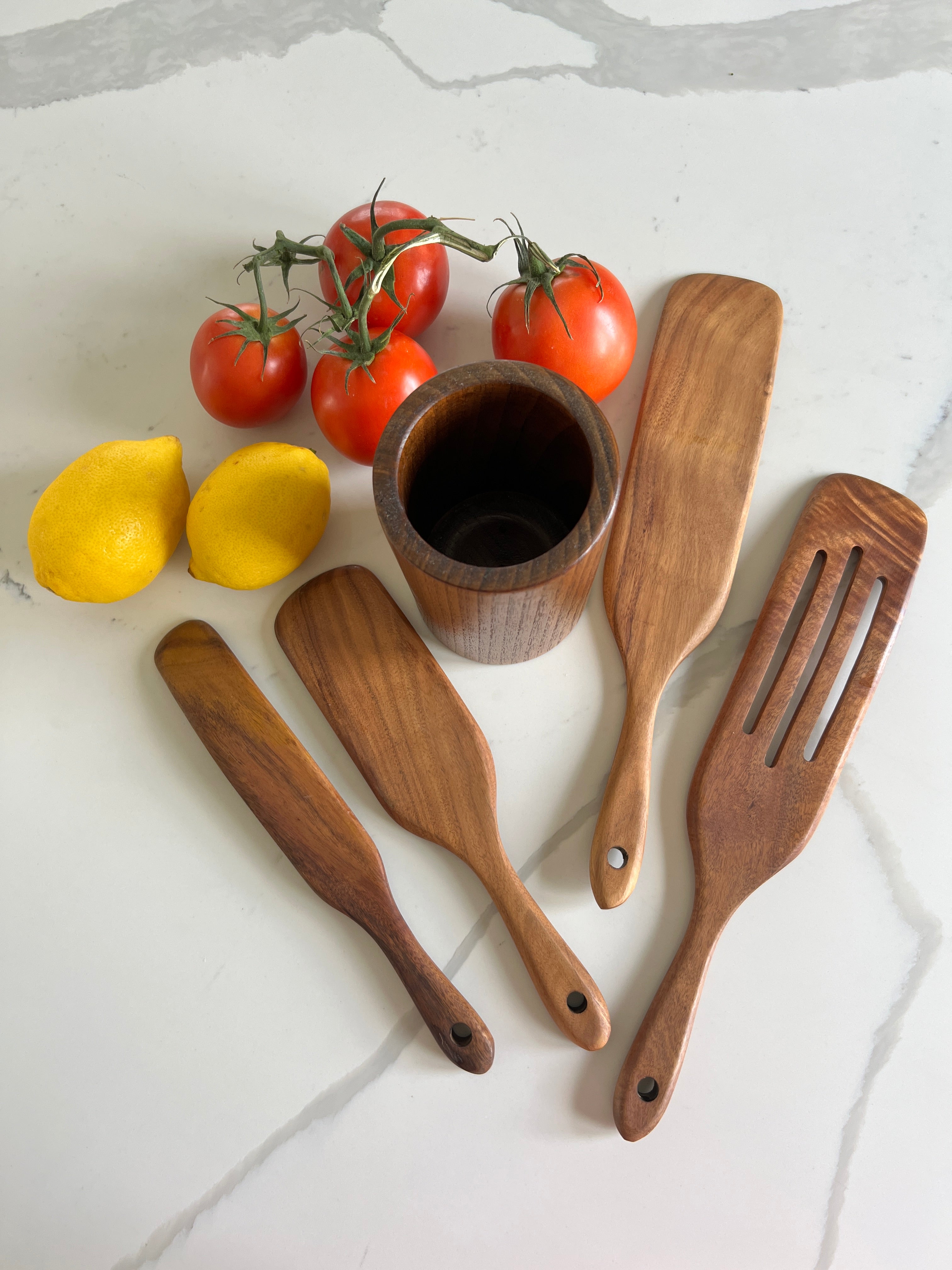 Wooden Spatula Set - 5 piece set (4 spatulas + 1 holder)