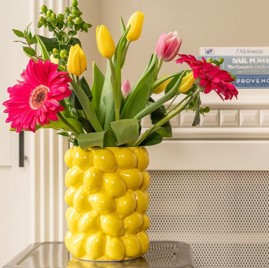 *Lemon Vase - 7 Inch Tall Yellow Ceramic Tabletop Vase with 3D Lemon Design