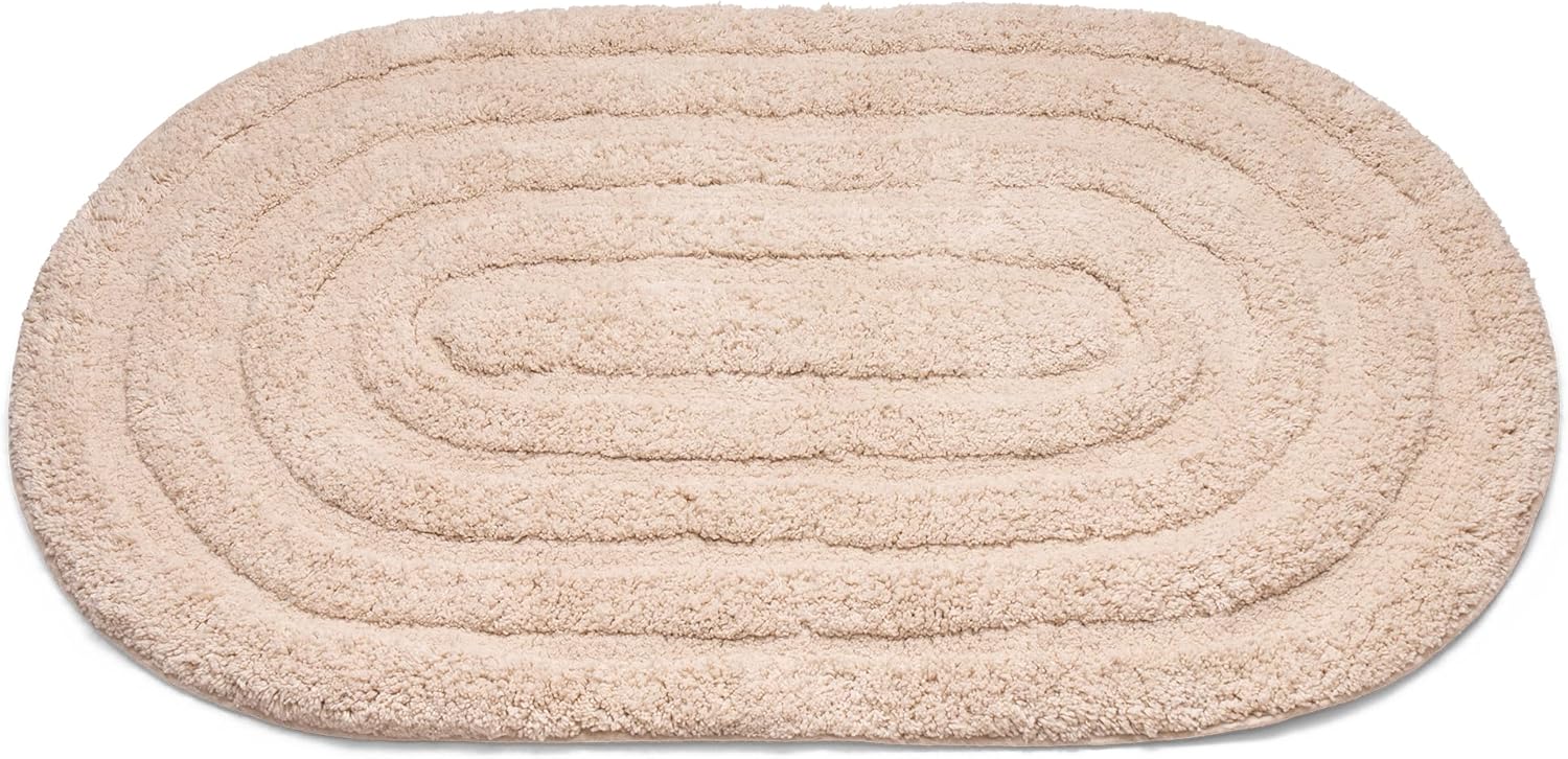 Cotton Beige Oval Bathroom Mat